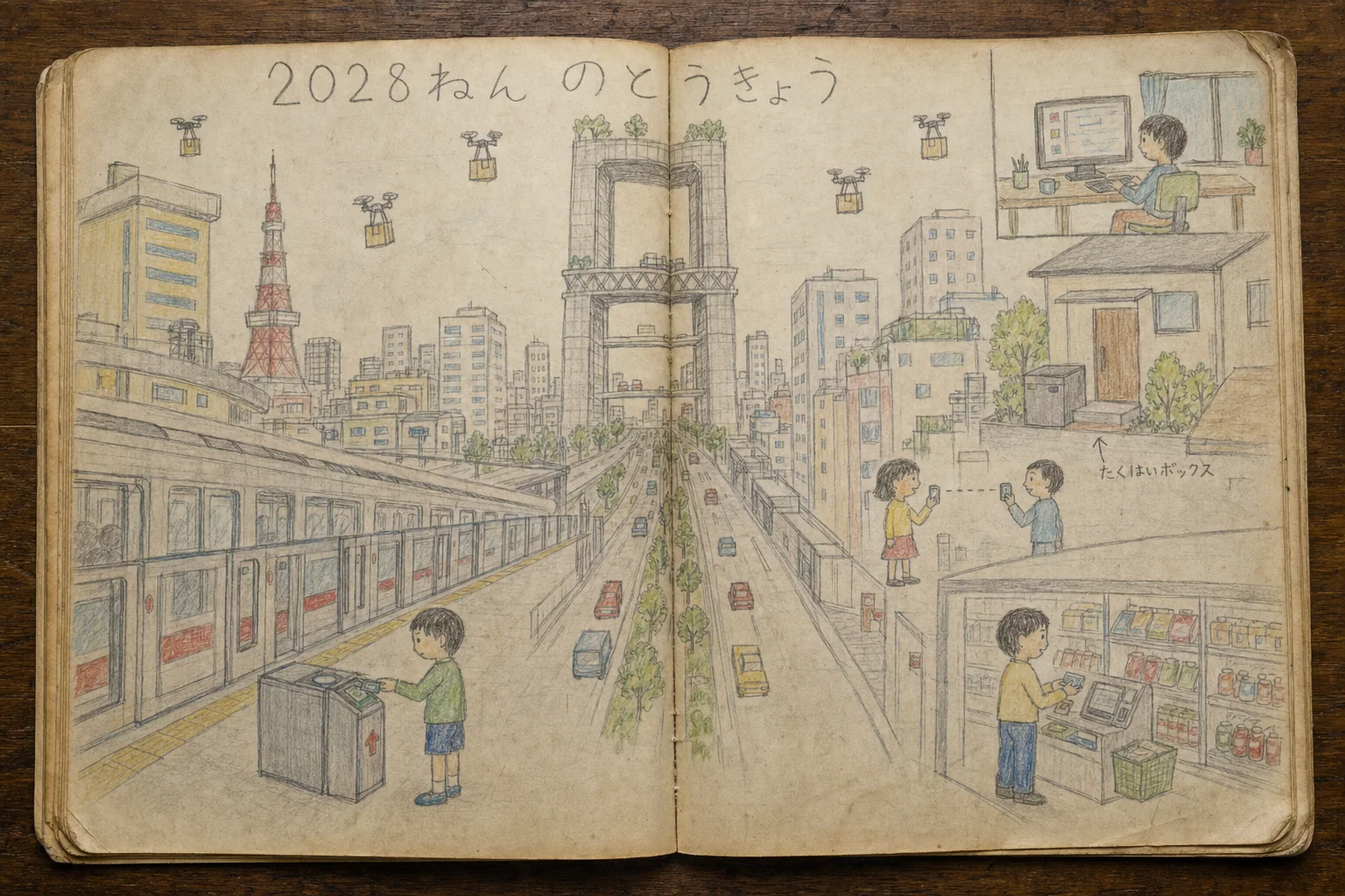 昭和47年の自由帳に描かれた2028年の東京
